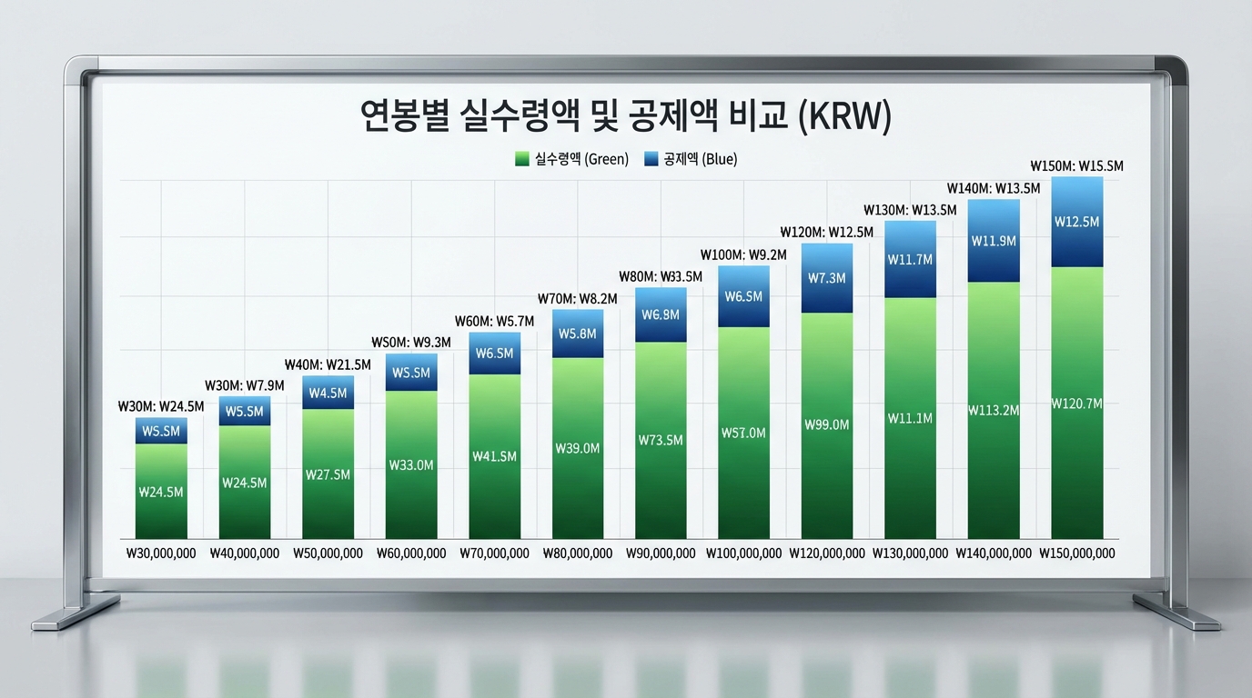 연봉별 실수령액 변화 차트